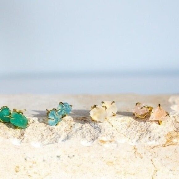 Pink Rose Quartz Earrings Pink Studs Pretty Gemstone Stud Earrings for Her - Picture 9 of 10